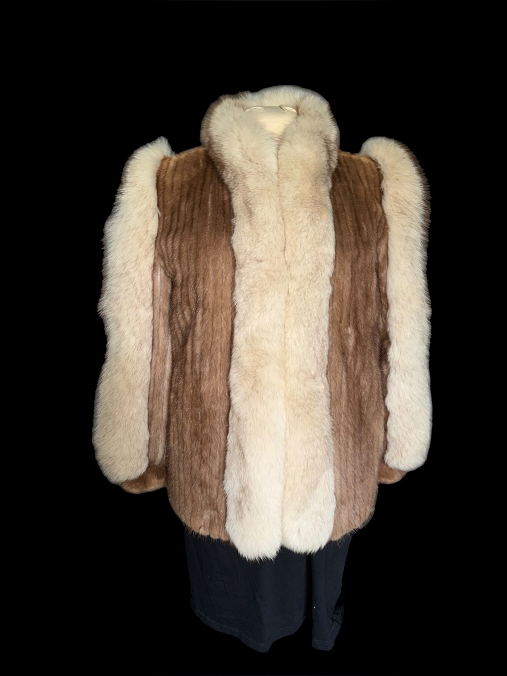 Vintage Goudchaux Maison Blanche Mink Fur Coat Denmark Brown Cream Fox Trim M L